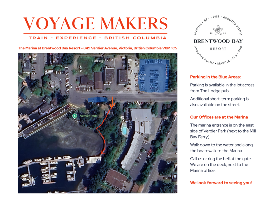 Directions to Voyage Makers offices at The Marina at Brentwood Bay Resort